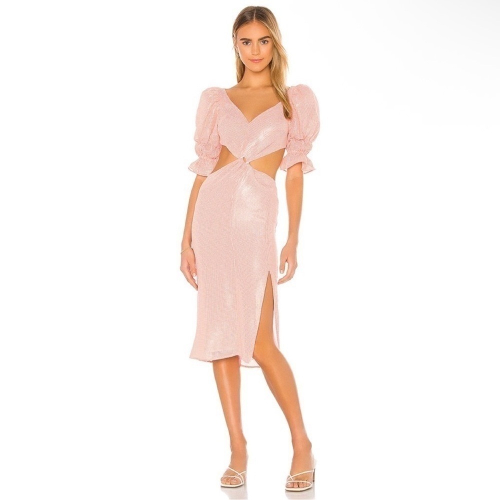 LPA Edith Midi Dress in Orange Houndstooth